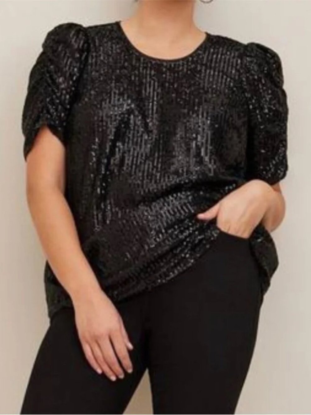 TORRID Plus Size Black Sequin Ruched Short Sleeve Cocktail Party Top 2X
